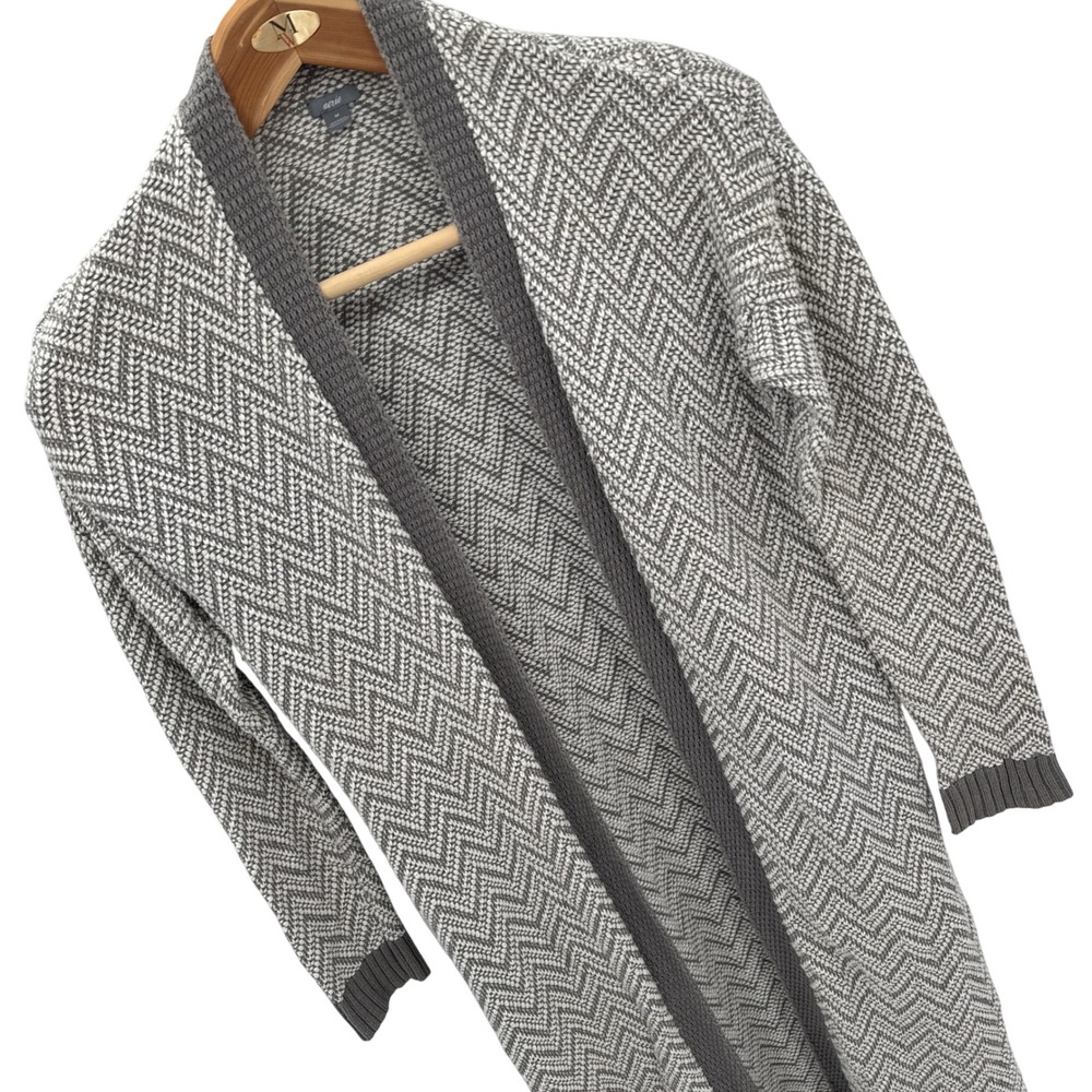 Aerie Womens Cardigan M Grey Chevron Knit Duster Open Front Long Sweater